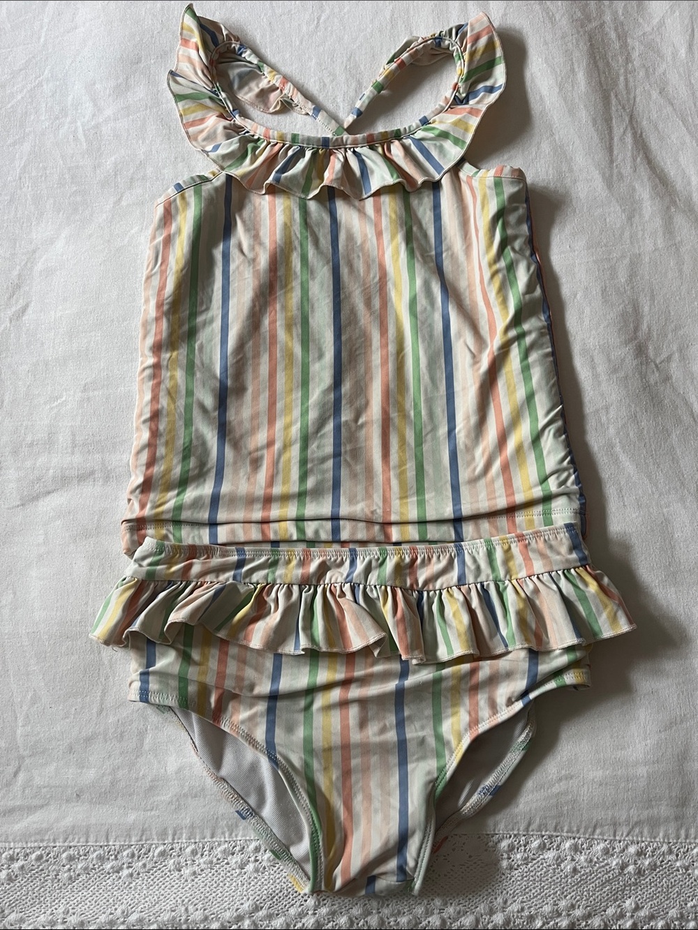Serendipity Striped Tankini Set with Ruffle Trim, Size XXL (11-12)
